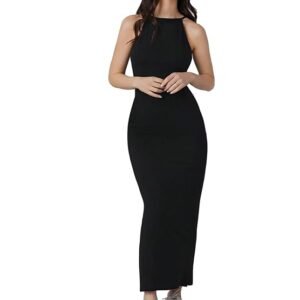 Aahwan Solid Halter Neck Solid Bodycon Midi Dress for Women's & Girl's