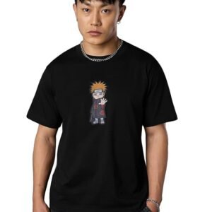 The Souled Store Naruto Shippuden: Chibi Pain Men and Boys Short Sleeves Round Neck Black Embellished Cotton Relaxed Fit Lightweight All-Season Comfortable T-Shirt